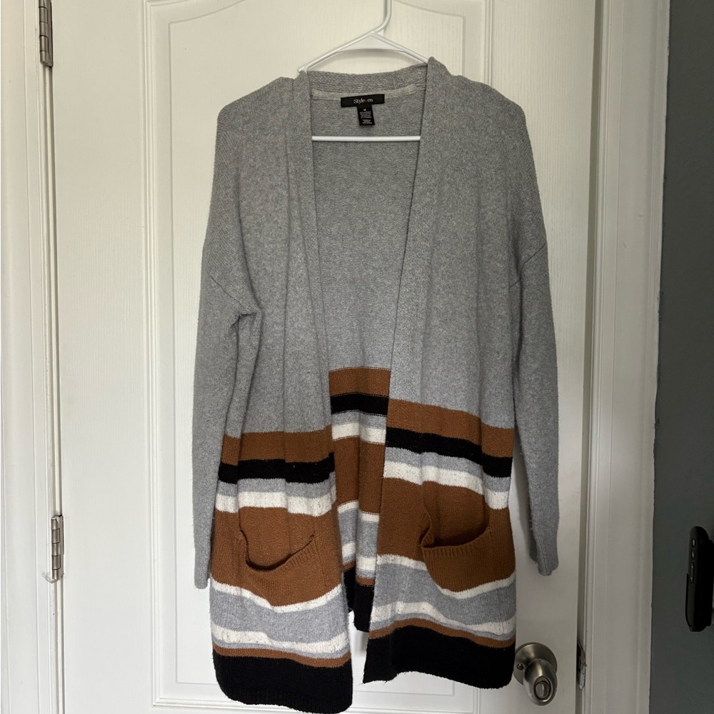 Style & Co. Gray and Brown Striped Cardigan Sweater